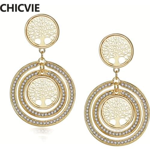 CHICVIE High Quality Statement Crystal Dangle Round Drop Charms Earrings for Women Earrings Fashion Jewelry Pendientes SER180007