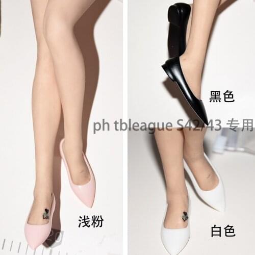 1/6 Scale female shoes pink white black Flat leather shoes Pointed Toe 3 color fit TBLeague phicen S42 S43 Full figure