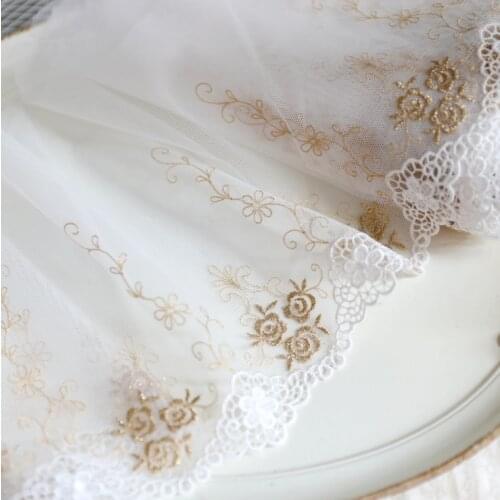 1 Yard Embroidery Gold White Lace Flower Fabric Lace Trims DIY Sweater Skirt Edge Embellishment Garment Sewing Accessories 17cm