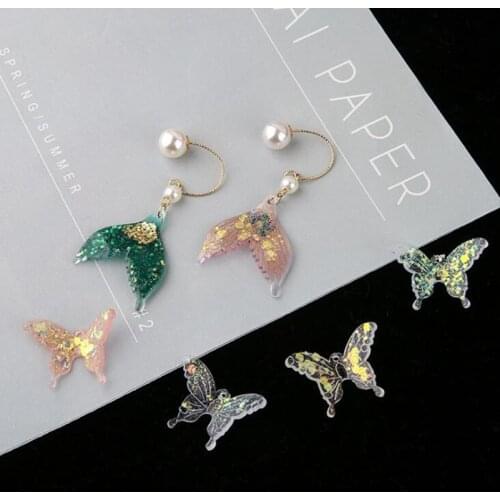 30*34mm 22*30mm 10 pcs/lot flash mermaid tail butterfly pendant DIY earrings jewelry accessories