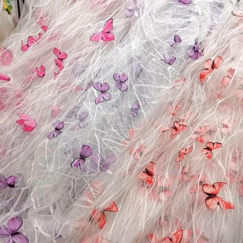 155cm Wide Fashion 3D Butterfly Applique Net Tulle Lace Fabric DIY Sewing Clothing Skirt Material Soft Mesh Decorative Fabric