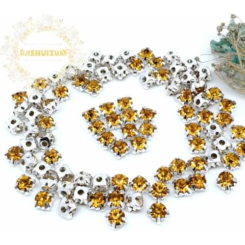 3mm 4mm 5mm 6mm 7mm 8mm Golden yellow Diamond shape Glass Crystal rhinestones with silvery claw Diy wedding dress accessories