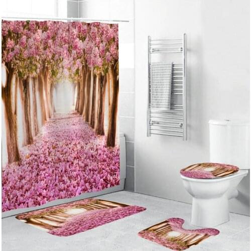 3D Print Flwoers Flora Shower Curtain 4 Pieces Bathroom Accessories Set Waterproof Polyester Bath Curtain douchegordijn T134