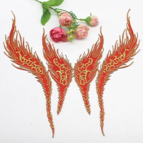 YACKALASI 5 Pairs/Lot Iron on Gold Embroidered Appliques Gold Trims Floral Mirrow Pair Flower Patches Pad 18.5*5CM/28.5*5.5CM