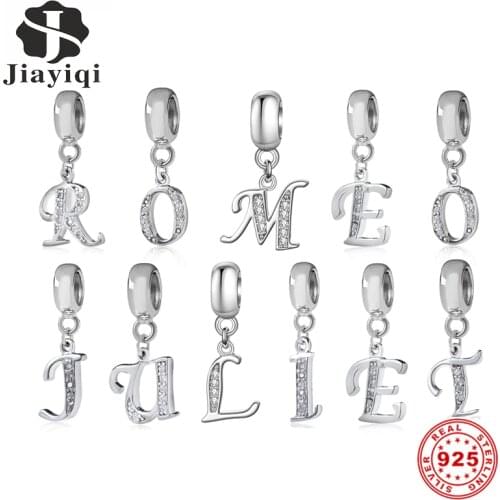 Jiayiqi A To Z Letter Charms 925 Sterling Silver CZ Beads Fit Women Charms Silver 925 Original DIY Jewelry Gift Making