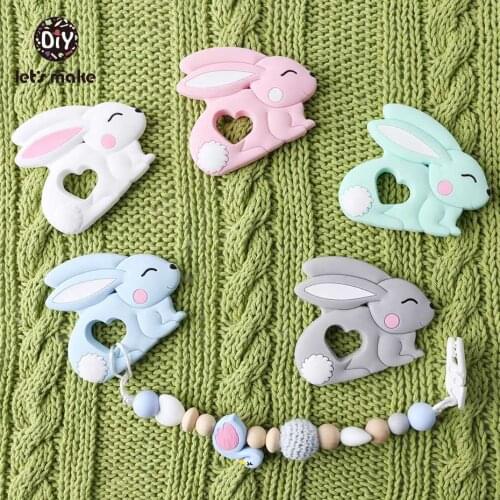 LetS Make Silicone Teether Cute Rabbit 10Pc Silicone Rabbits Pendant Diy Pacifier Chains Diy Baby Jewelry Making Nursing Charm