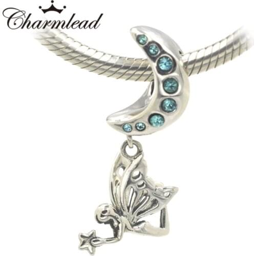 Charmlead Moon and Fairy Charm Authentic 925 Sterling Silver Beads fits Charms bracelet necklace DIY Jewelry Making
