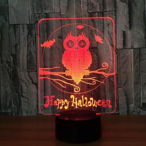 Happy Halloween Owl 3D LED Lamp 7 Colors Visual Led Night Lights for Kids Touch USB Table Lampara Lampe Baby Sleeping Nightlight