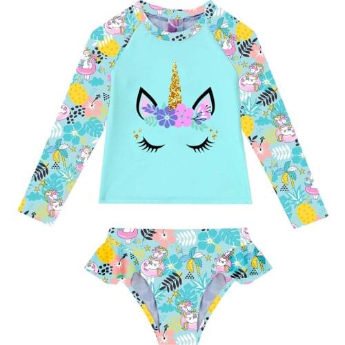 2PCS Kids Girls Tankini Swimwear Sets Cartoon Printed Swimsuit Bathing Suit Tops with Bottoms Briefs Children Beachwear Outfit