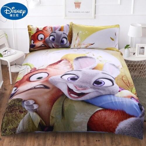 Disney 3Pcs Zootopia Bedding Sets Cartoon Duvet Cover Pillow Cases Queen King Size Couple Quilt Set Adult Double Bedding