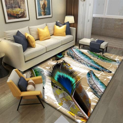 Nordic Style Bird Feathers Carpet Soft Flannel Sofa Bedroom Area Rugs Flannel 3D Printed Big Carpets for Living Room