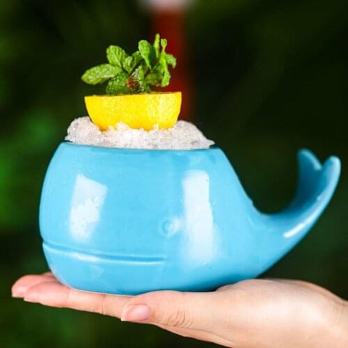 Creative Personality Whale Shaped Cocktail Cup Japanese Style Lovely Blue Ceramic Tiki Wine Glass Bar Restaurant Food Container
