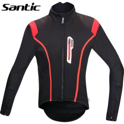 Santic 0-8 Degree Winter Fleece Thermal Cycling Jacket Men Professional Windproof Road Mountain Bike Jacket Bicycle Clothes S/M