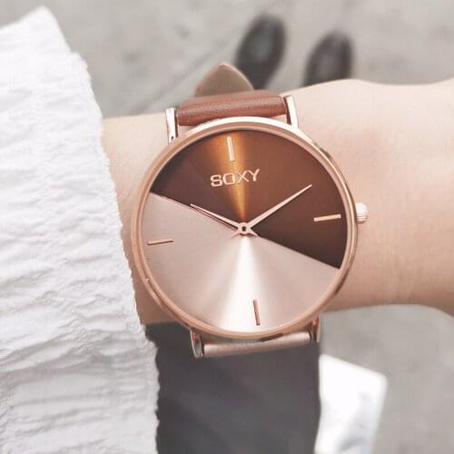 New trend fashion girls belt quartz watch creative double color dial girls simple casual all-match watch