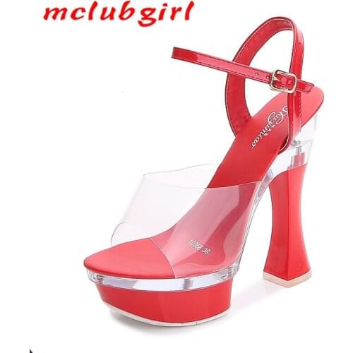 MCLUBGIRL14cm High Heel Sandals Platform Non-Slip Thick Bottom Sexy Show Sandals for Wedding Shoes Women Sandals LFD-10365-8A