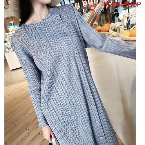 Miyake Pleated Dress Long 2020 Spring New Style Large Size Slimming Base Dresses Long Sleeve dress women elegant dress plus size