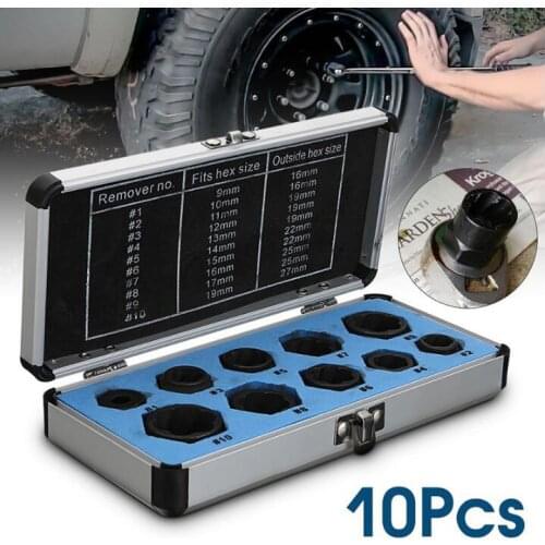 10pcs/Set Damaged Bolts Nuts Screws Remover Extractor Removal Tools Set Threading Tool Kit Black Nuts