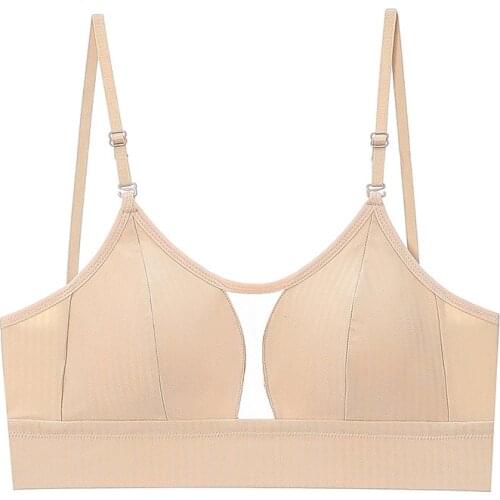 2020 New Deep Plunge Open Cup Bra with Mesh Big U Backless Wireless Bra Underwear With Removable Padded Sexy Lingerie for Women