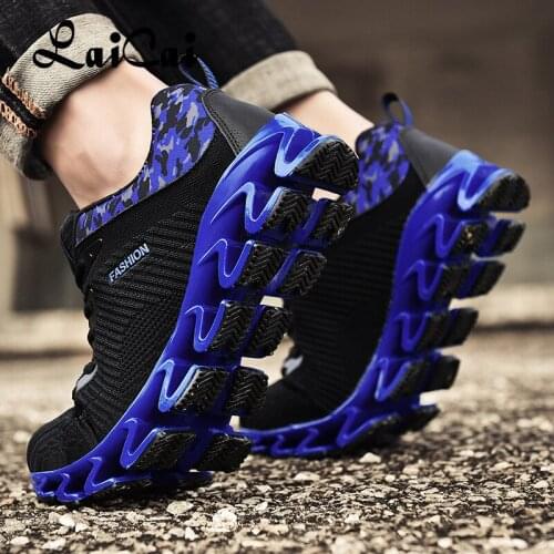 LaiCai New Blade Shoes Mens Casual Shoes Breathable Striped Sock Shoes Men Red Black Damping Blade Sneakers Sapato Masculino