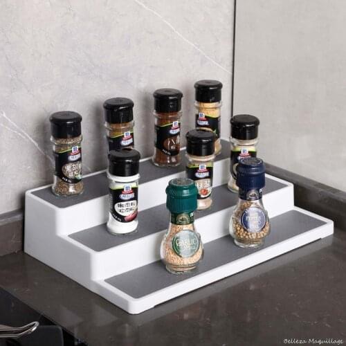 Home Organization 3 Tier Spice Rack Step Shelf Organizer Kitchen Seasoning Bottle Jar Stand Kitchen Cosmetics Layering Storage