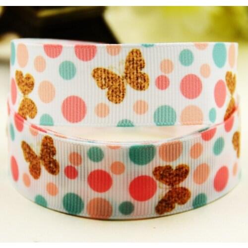 22mm 25mm 38mm 75mm Dots and butterfly Cartoon printed Grosgrain Ribbon party decoration 10 Yards X-03344