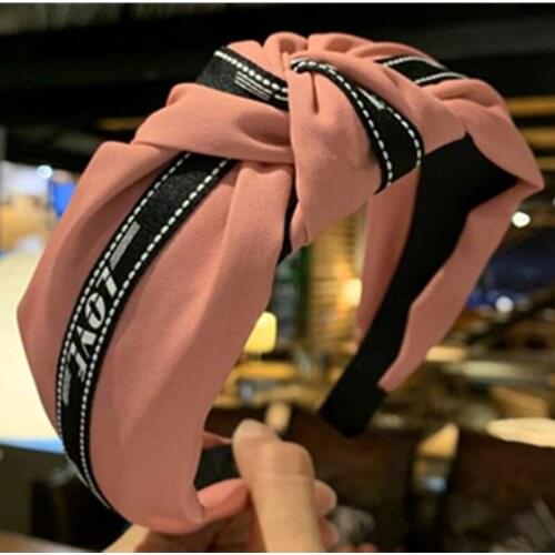 Letters Print Solid Headband Women Hair Accessories Wide Head Band Center Knotted Bow Hairband for Adults Fabric Hair Hoop Girls