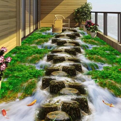 Custom Self-adhesive Floor Mural Wallpaper 3D Bridge Pier Stream Floor Tiles Painting Sticker Bathrooms Balcony Waterproof Mural