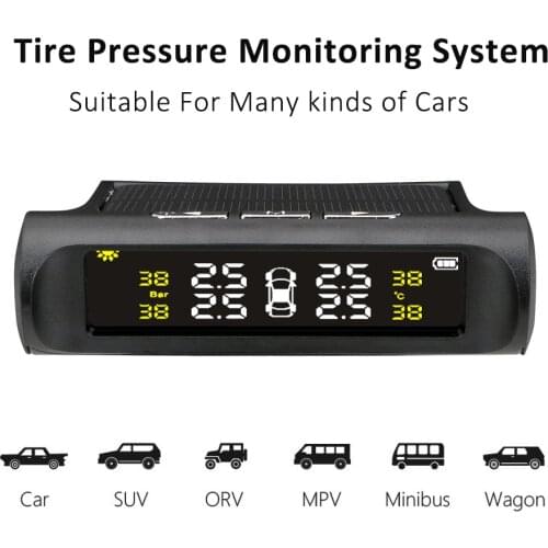 Car TPMS Tire Pressure Monitoring System Solar Power Digital LCD Display Auto Security Alarm Systems Car Tire Pressure Sensor