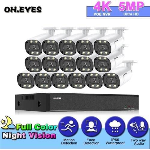 4K HD 16CH NVR Kit H.265+ CCTV Camera Security System 16X 5MP CCTV System IR Outdoor Color Night Vision Video Surveillance Kits