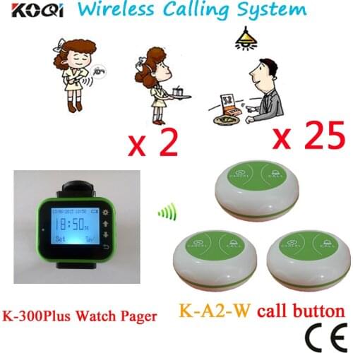 Table Calling System High Quality Best Price For Sample Watch Receiver And Waterproof Button (2 watch+25 button)