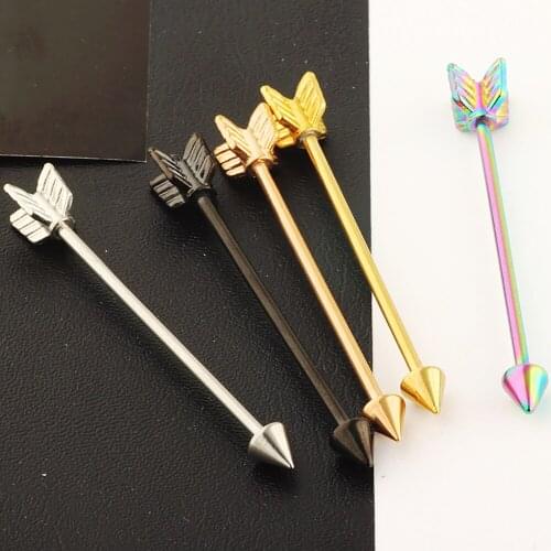 TIANCIFBYJS Surgical Steel 14g barbell industrial Earring Arrow Piercing Wholesale Body Jewelry Cartilage Ear Scaffold Barbells