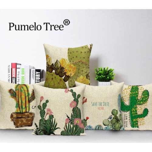 Cactus Decoration Home Throw Pillow Cases Green Plant Pillows Case Living Room Decor Watercolor Cactus Background Cushions Cover