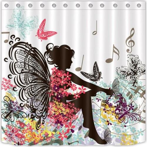 Floral Music Girl Shower Curtain Liner Waterproof Fabric Bathroom