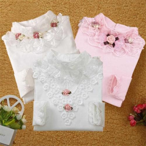 3-13T School Girl Blouse Shirts For Girls Blouse Kids Clothing For Teenagers Soild Korean Backing Shirt With Flowers