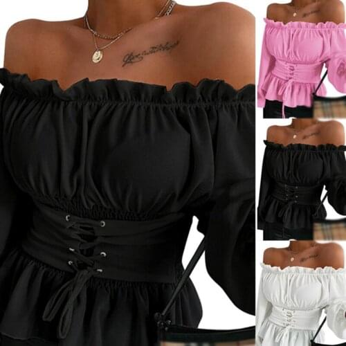 Womens Ruffle Off Shoulder T Shirt Long Sleeve Shirt Ladies Casual Sexy Tee Tops