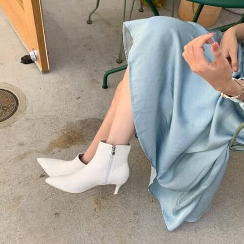 White Black Pointed Toe Stiletto Short Boots Female Wild Fashion Short Boots High Heel 6CM/8CM Zipper Nude Boots Size 33-42