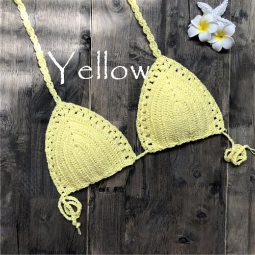 Women Crochet Bikini Tops Handmade Knitted Cotton Swimwear Camis Ladies Sexy Bathing Suit Bras Bandage Sunbath Beach Tank Tops