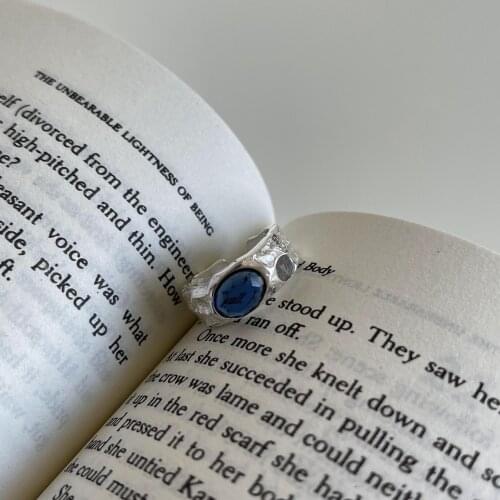 SHANICE 100% 925 Sterling Silver Open Ring Blue Stone Sapphire irregular all-matched Female Index Finger Ring Fine Jewelry