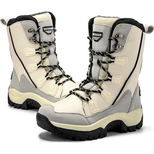 Winter Women High Top Hiking shoes Outdoor Leather waterproof anti-skid Plus velvet warm lace-up sneakers camping skiing boots