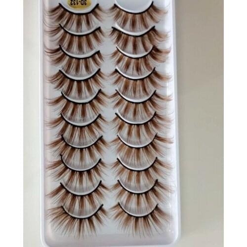 10 Pair False-Eyelashes 3D Brown Natural Wispy Fluffy Dramatic Volume Long Eye Lashes Makeup Beauty Extension Tools