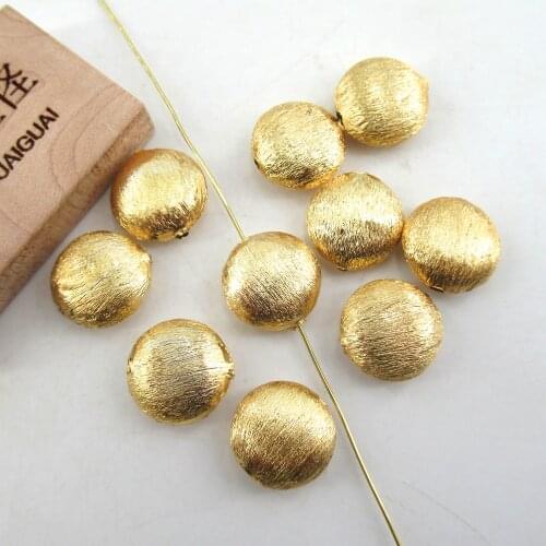 10PCS 15mm Copper Coin Shape Brushed Bead Gold Plated DIY Findings