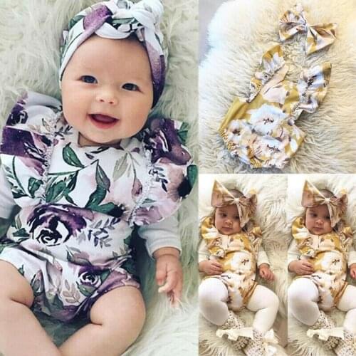 PUDCOCO Hot Newborn Baby Girl Floral Butterfly Sleeve Romper+Headband Infant Outfits 2PCS Clothes 0-24M
