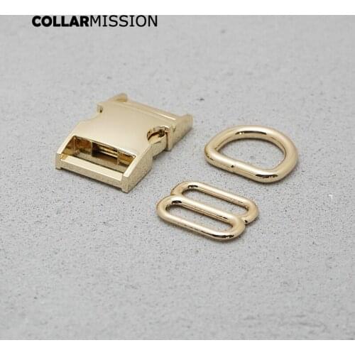 20mm Gold Metal Plated Buckle (Metal Buckle+ Adjust Buckle+ D Ring) For Backpack Bag Webbing Cat Dog Collar DIY Accessory
