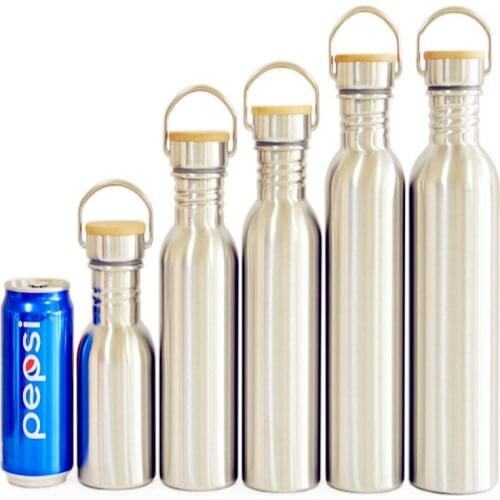 350-1000ML(12-35oz)BPA Free Stainless Steel Water Bottle Mug for Yoga Cycling Outdoor Sport Travel Standard Mouth Bamboo Lid