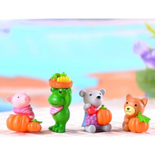 4PCS Fruit Animal Statue Resin Doll Toy Small Figurine Garden Home Crafts Miniatures Decor Ornament Pumpkin Harvest