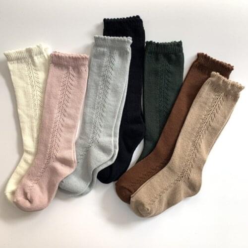 7514 Baby Socks 2021 New Hollowed Out Pure Color Baby Girl Clothes Circle Princess Medium Cylinder Combed Cotton Kids Socks