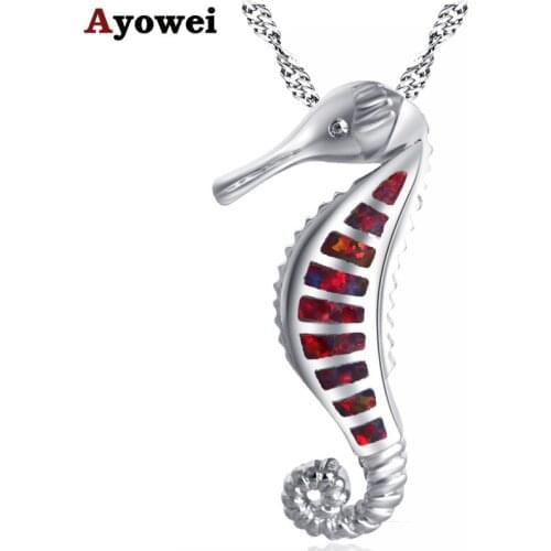 Ayowei Popular hot sell Hippocampus Animal Design Brown Fire Opal 925 Silver stamped Pendant Necklace Jewelry for Women OP806A