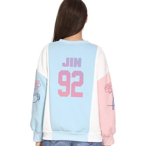 Bangtan Boys Hoodies Women Fleece Casual Korean Kpop J-hope Jungkook Suga V Jin Sweatshirts Spell Color Splicing O-neck Pullover