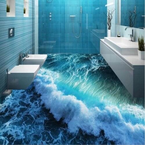 Beibehang Custom personality 3D summer waves to paint the floor to the ultra-green 3D floor to paint the floor paste
