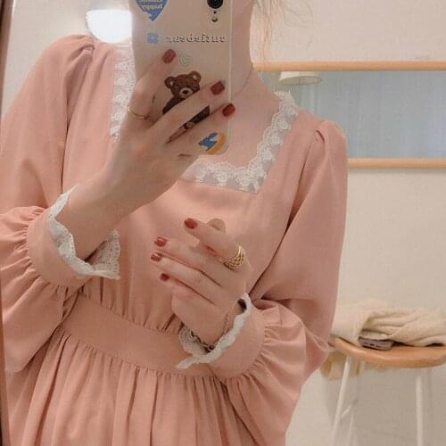 Bella Philosophy Wonder New Sweet Elegant Lace Patchwork Fairy Dress Female Puff Sleeve Japanese Kawaii Party Midi Korean Dress